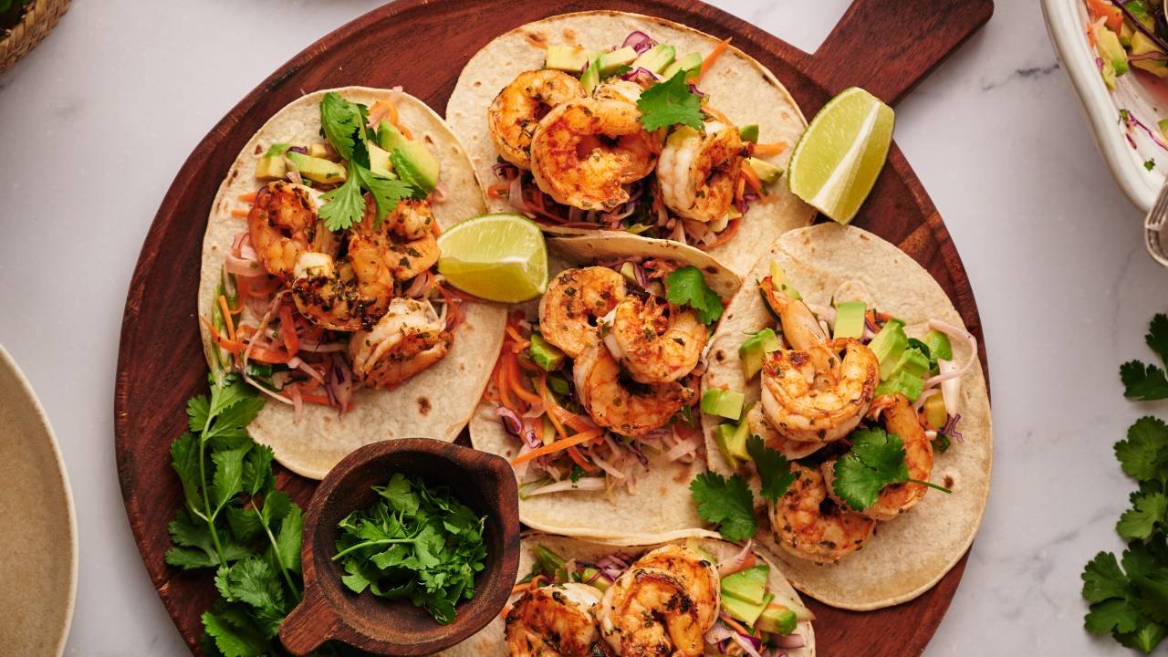 Spicy Shrimp Tacos with Garlic Cilantro Lime Slaw